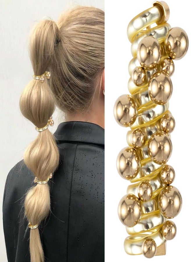 SmallCat 3PCS Spiral Hair Ties with Beads, Pearl Phone Cord Shape Bands, Elastic Rubber Ponytail Holders for Women, No Crease Hairstylist Accessories for Long Curly Hair-Gold Black White Pearl - Image 5